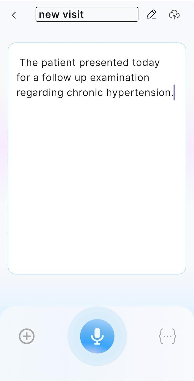 VoiceboxMD clinical notepad showing real-time medical dictation of a follow-up visit note on mobile device
